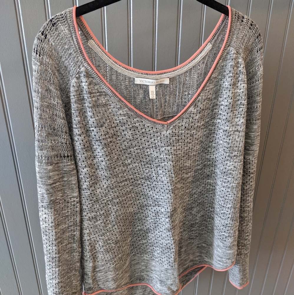 Slouchy gray and coral sweater top